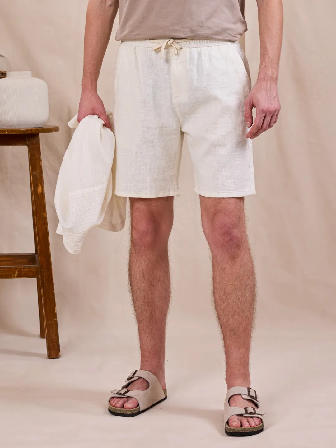 Off White Cotton Summer Shorts