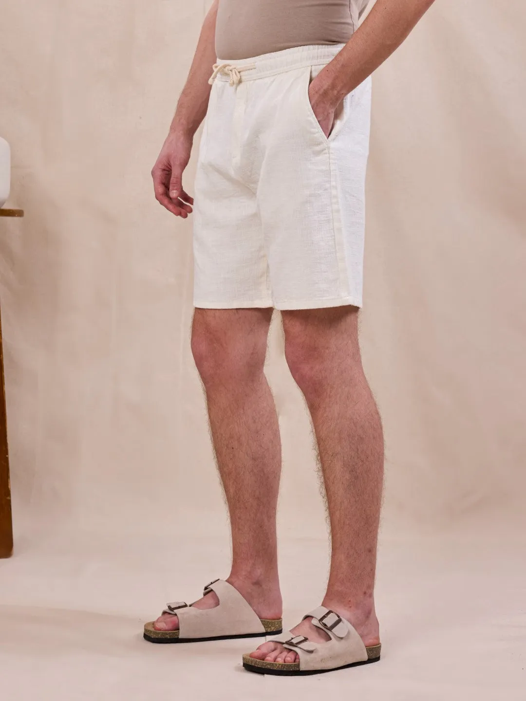 Off White Cotton Summer Shorts