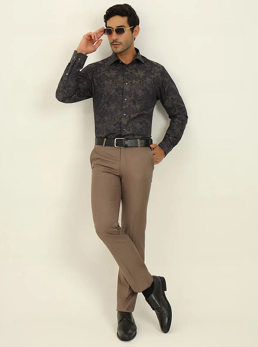 Olive & Grey Printed Slim Fit Formal Shirt | JadeBlue