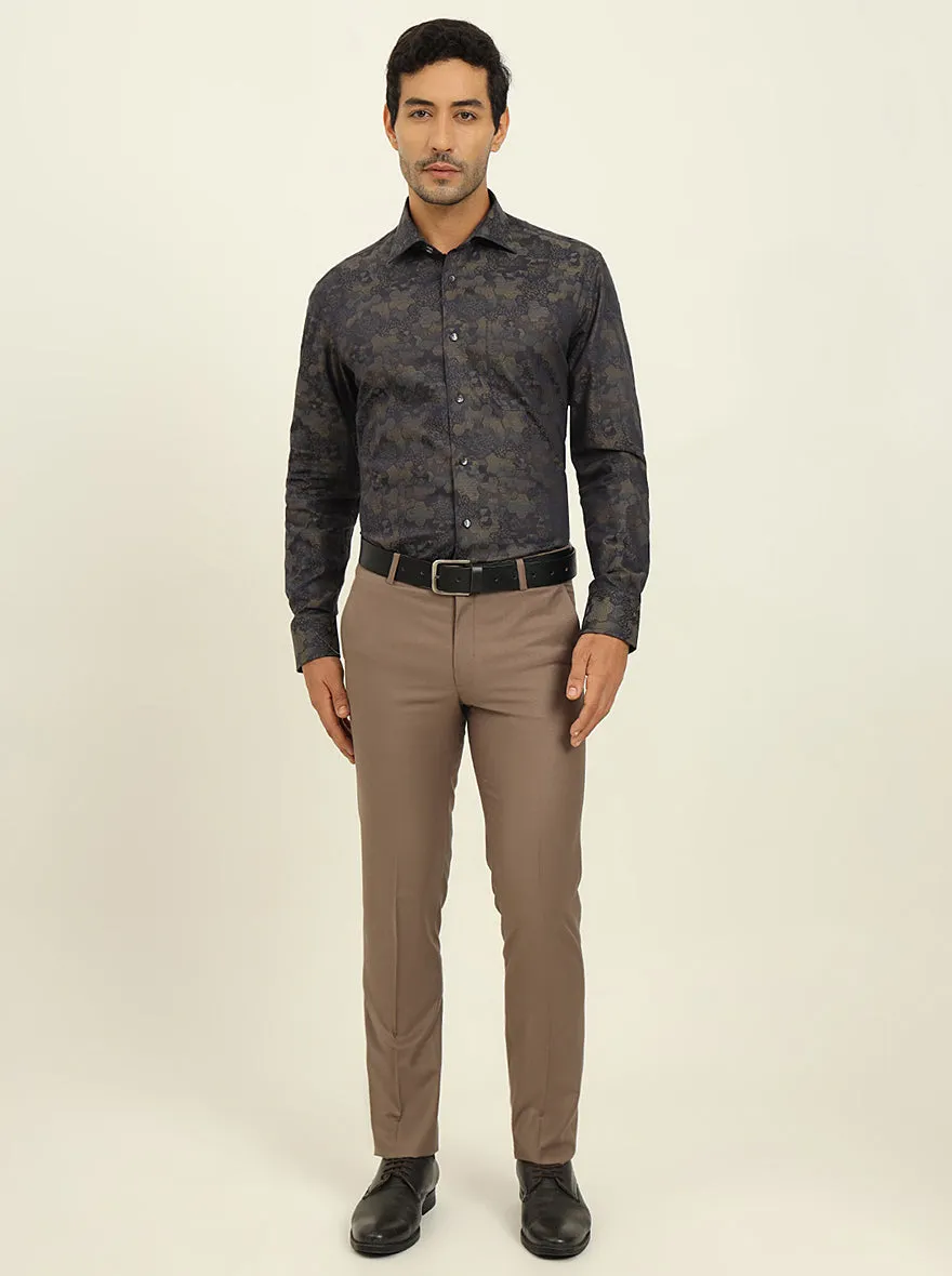 Olive & Grey Printed Slim Fit Formal Shirt | JadeBlue