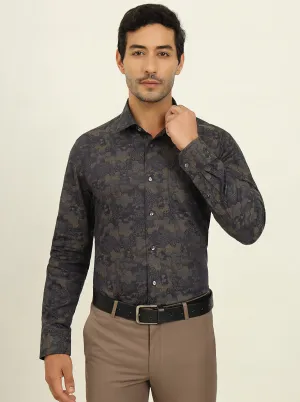Olive & Grey Printed Slim Fit Formal Shirt | JadeBlue