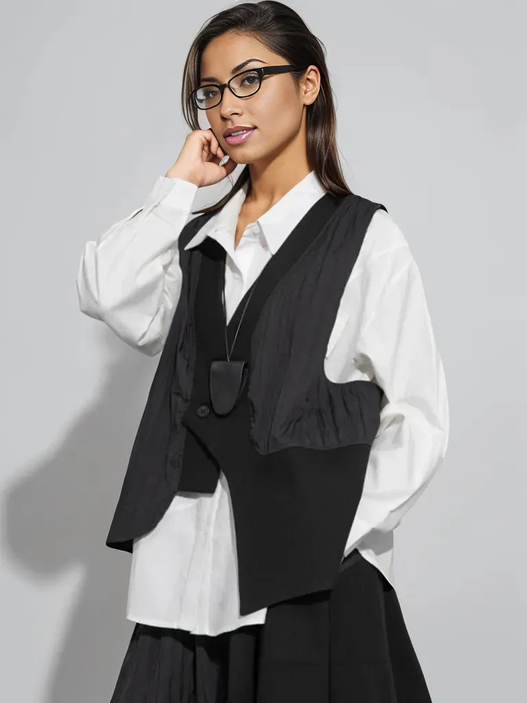 One-Button Asymmetrical Vest - Relaxed Fit, Modern Layering Piece