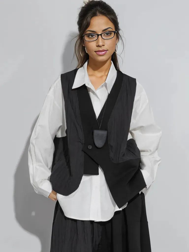 One-Button Asymmetrical Vest - Relaxed Fit, Modern Layering Piece