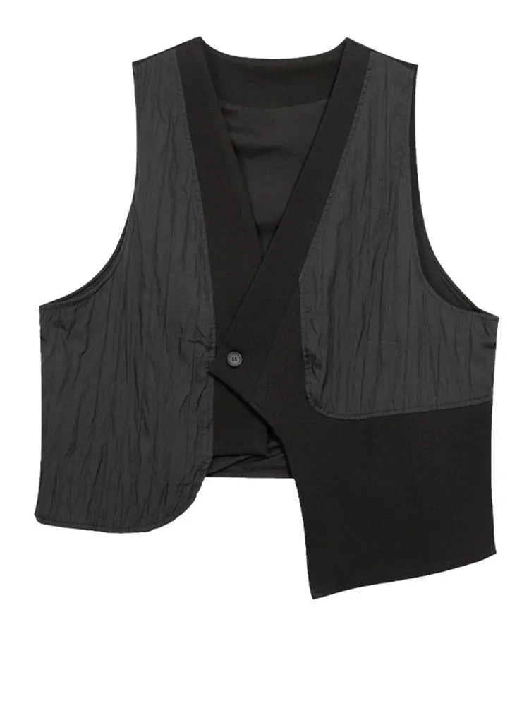 One-Button Asymmetrical Vest - Relaxed Fit, Modern Layering Piece