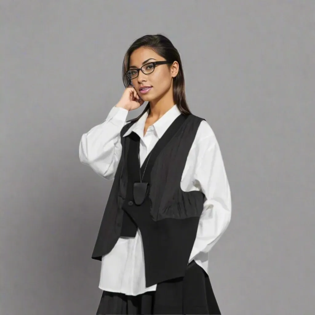 One-Button Asymmetrical Vest - Relaxed Fit, Modern Layering Piece
