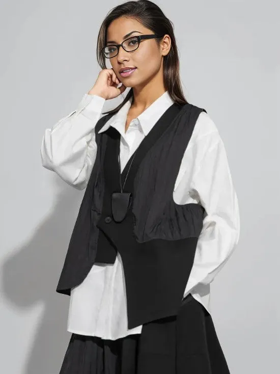 One-Button Asymmetrical Vest - Relaxed Fit, Modern Layering Piece