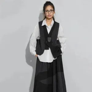 One-Button Asymmetrical Vest - Relaxed Fit, Modern Layering Piece