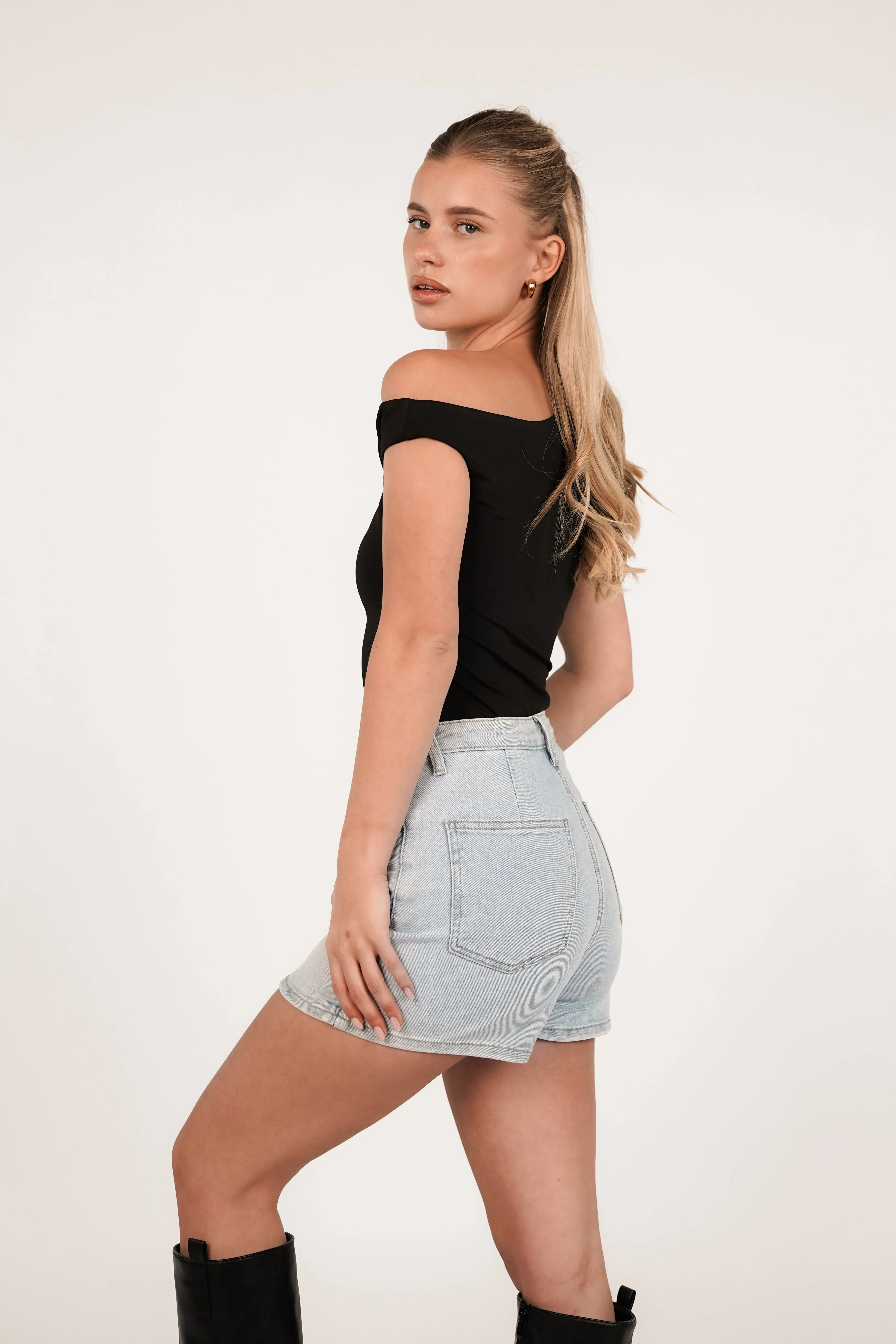 One shoulder top stretch zwart - Lana