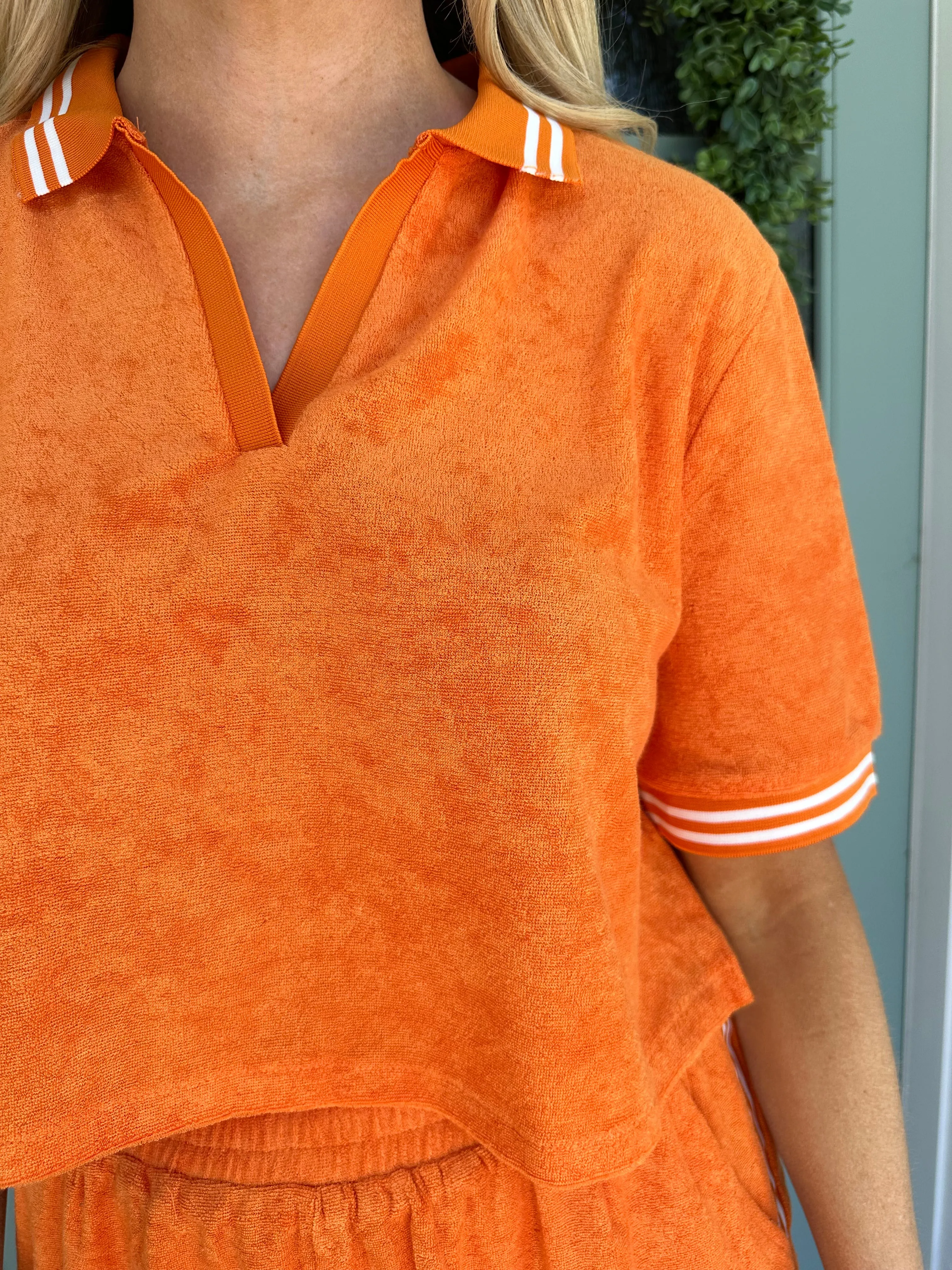 Orange Terry Polo Tee