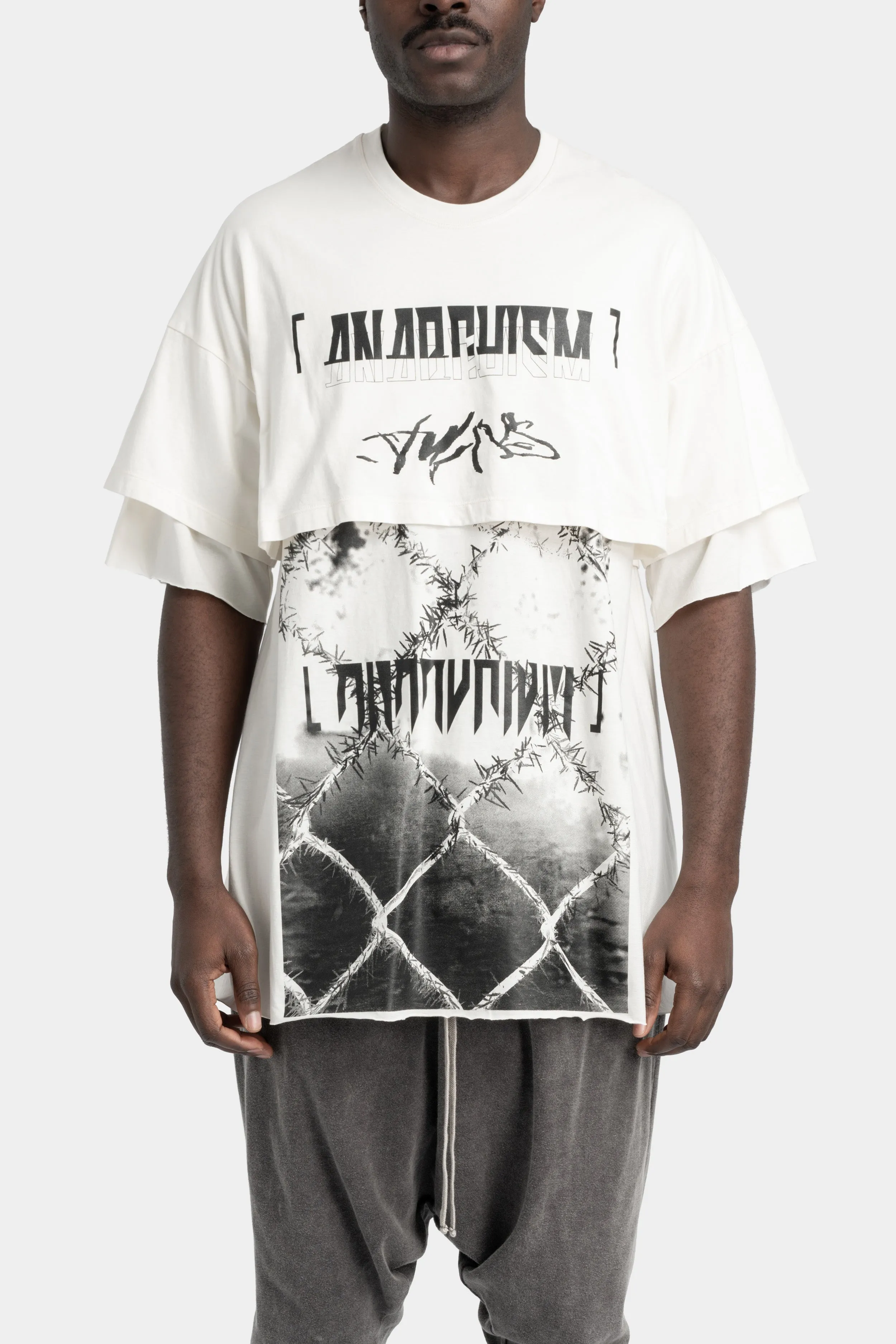 Oversized layered printed T-Shirt, Off White