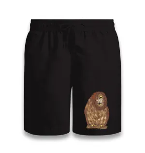 Owl with its Head Turned Sideways Black Shorts