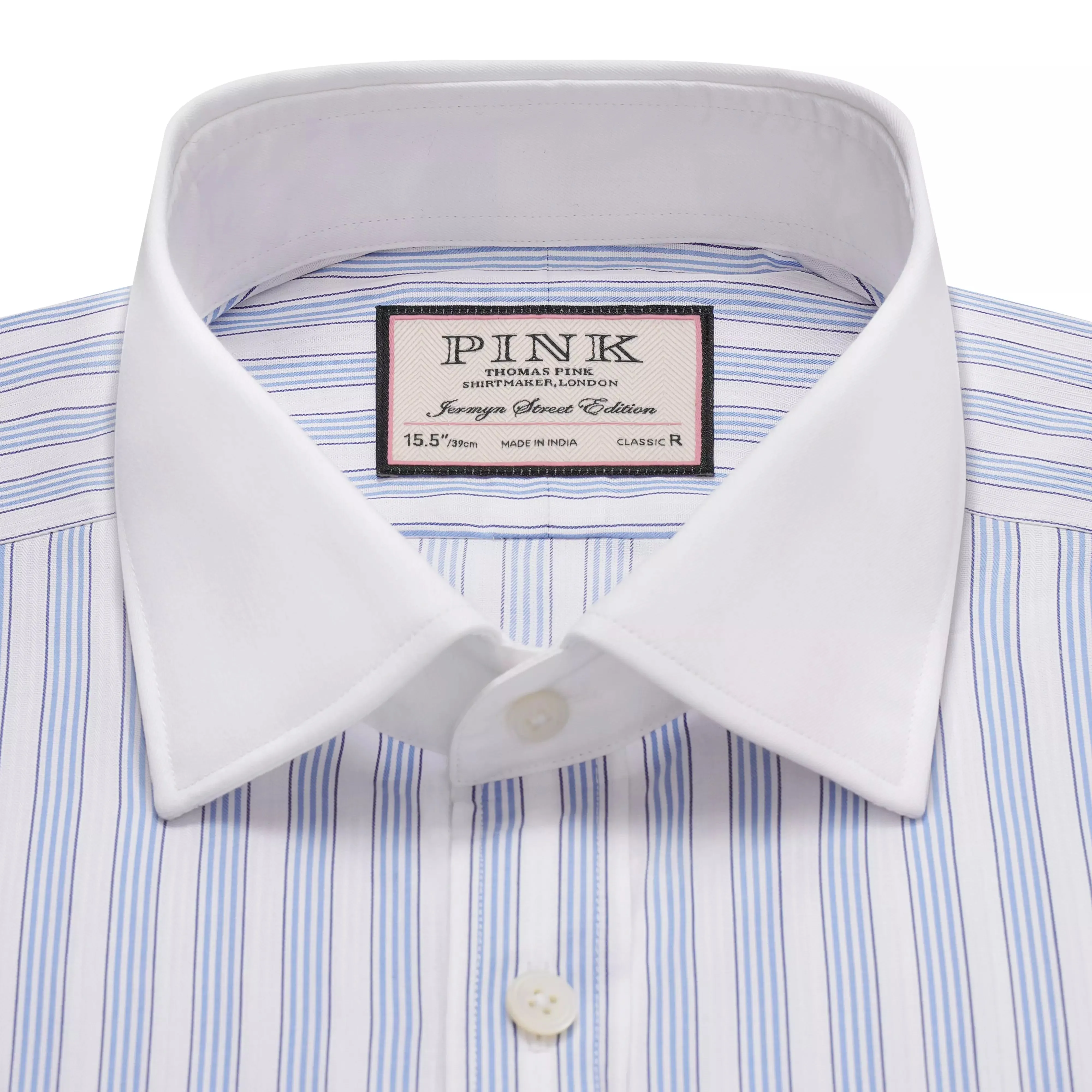 Pale Blue & White Classic Fit Double Cuff Barbican Stripe Formal Shirt