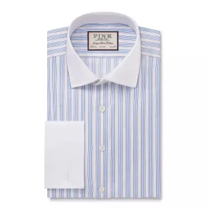 Pale Blue & White Classic Fit Double Cuff Barbican Stripe Formal Shirt