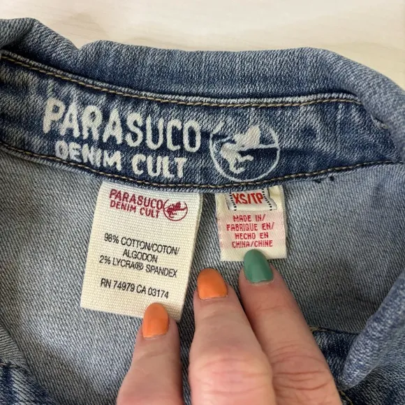 Parasuco Blue Jean Jacket Classic Cropped Design Size XS