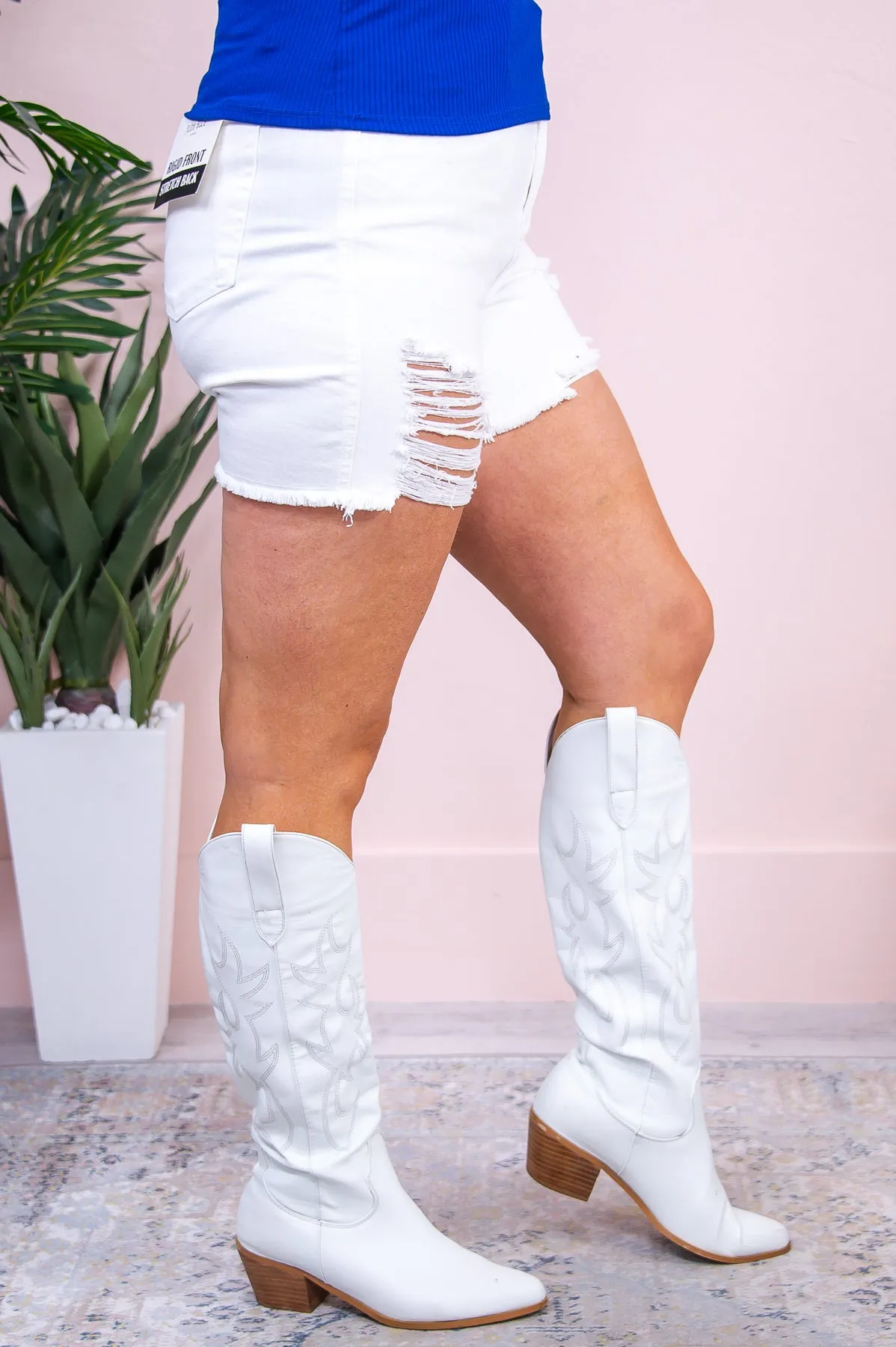 Pearl White Solid Distressed Shorts - I1513WH
