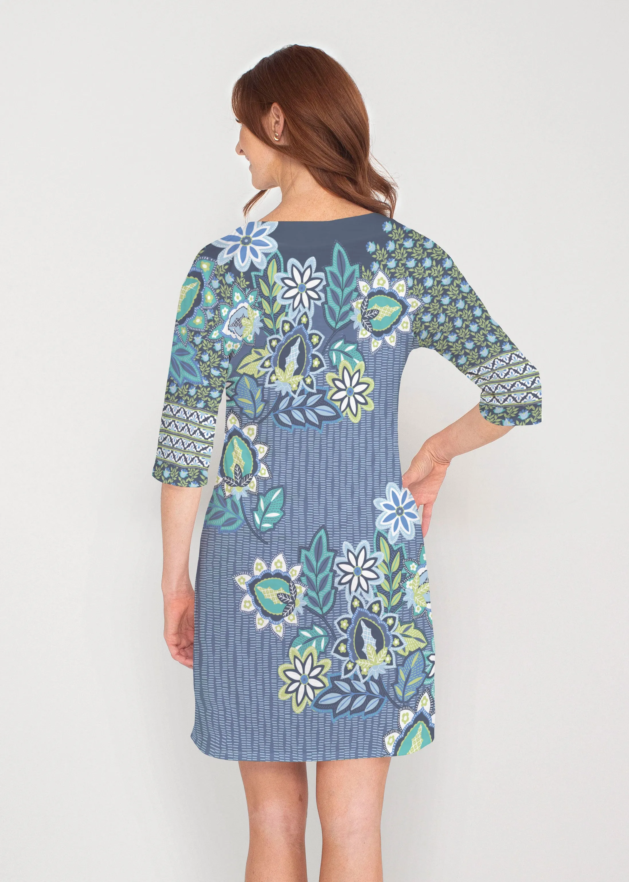 Phoebe (13581) ~ Drop Shoulder 3/4 Sleeve V-Neck Dress