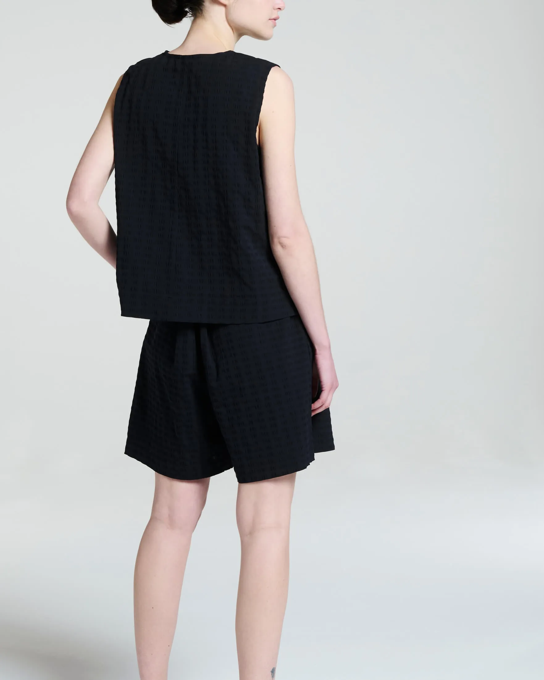 Phoebe Top Black Textured Cotton