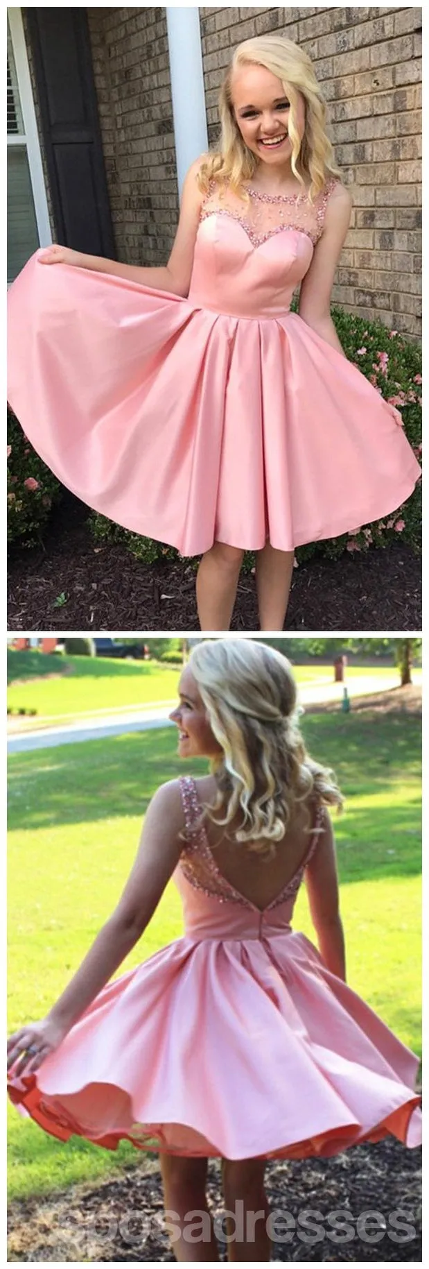 Pink Illusion Cute Pink Short Cheap Homecoming Dresses Online, CM562