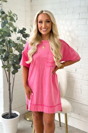 Pink Short Sleeve Pocket Dress