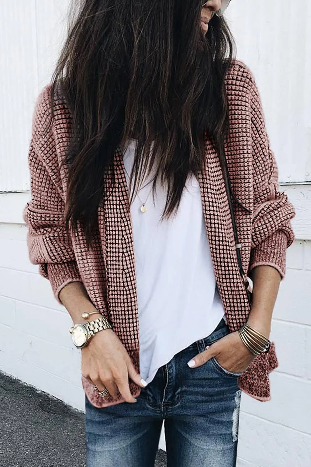 Pink Waffle Cardigan