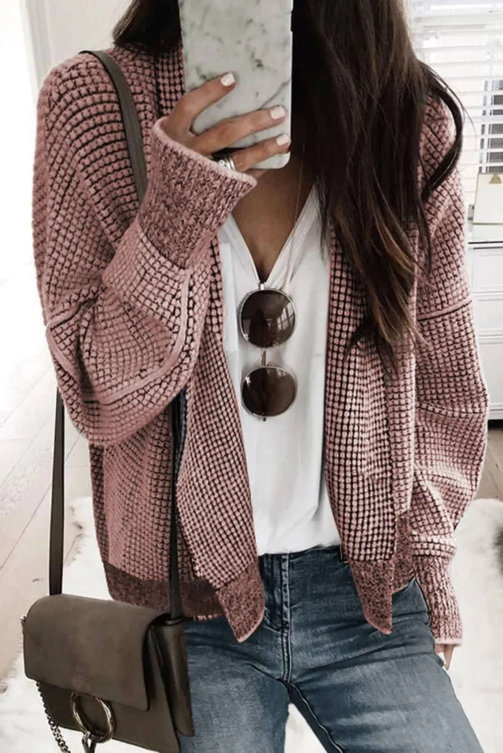 Pink Waffle Cardigan