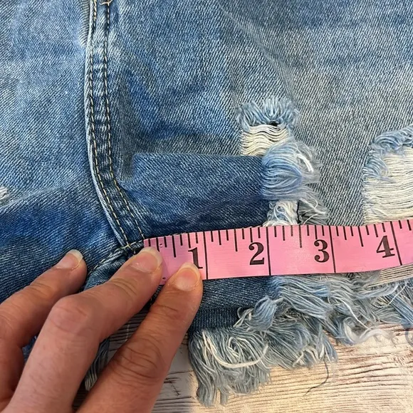 Pinkblush Dark Wash Distressed Fringe Hem Maternity Full Panel Jean Shorts