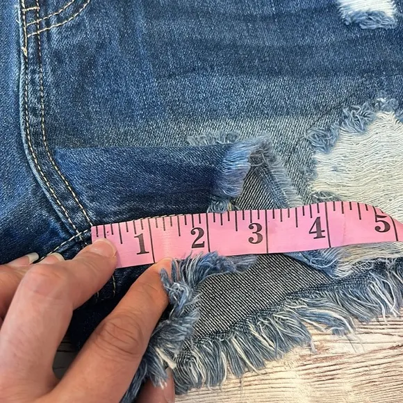 Pinkblush Dark Wash Distressed Fringe Hem Maternity Full Panel Jean Shorts