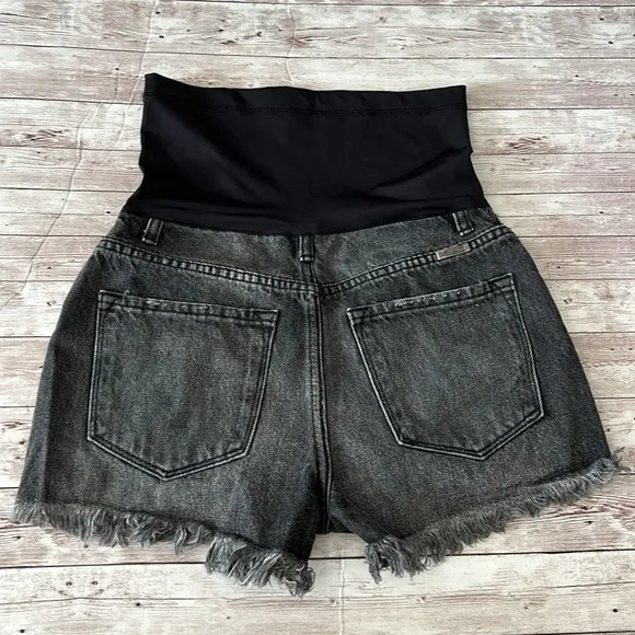 Pinkblush Faded Black Grey Distressed Full Panel Raw Hem Maternity Jean Shorts