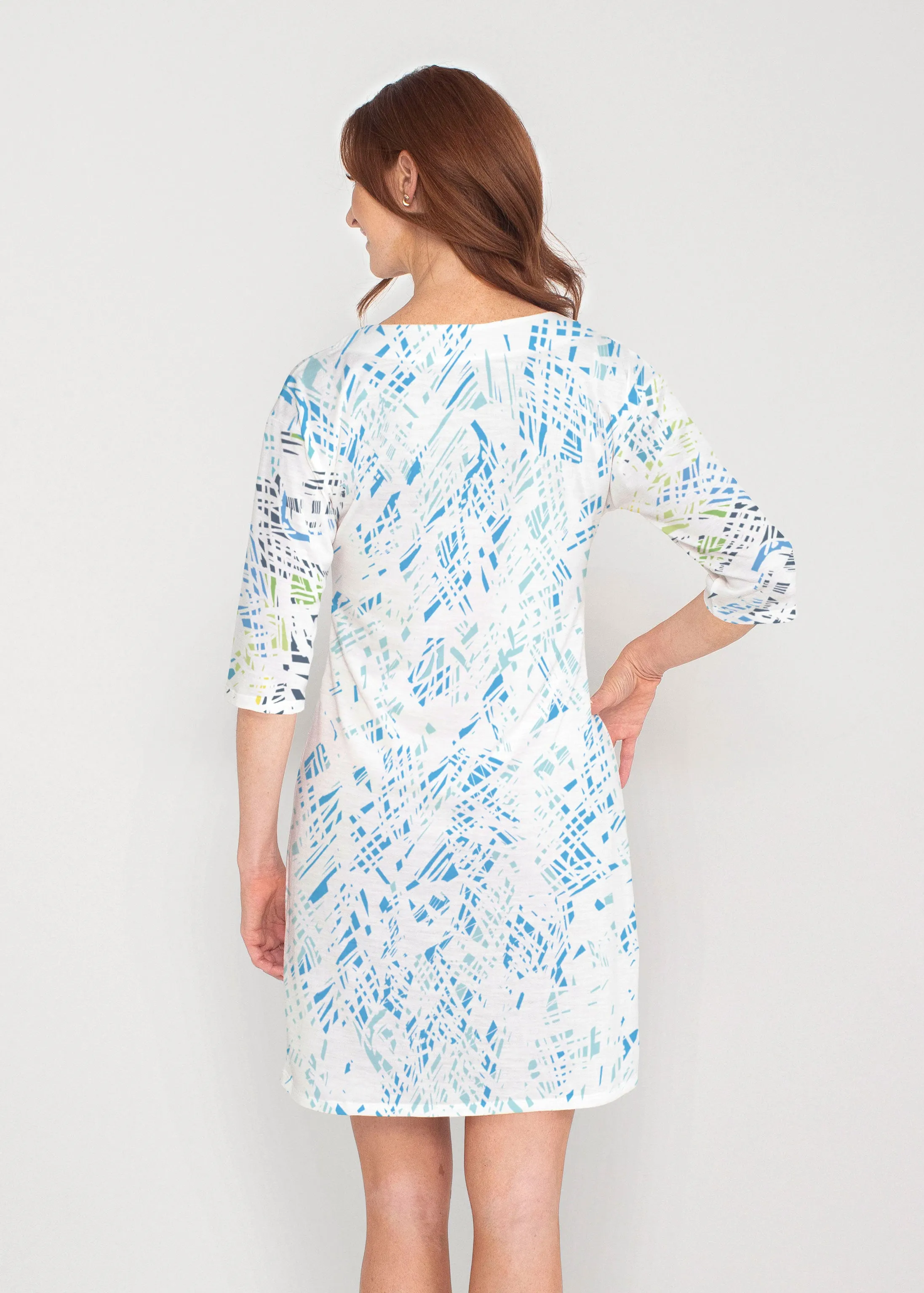 Pixie Blue (8077) ~ Drop Shoulder 3/4 Sleeve V-Neck Dress