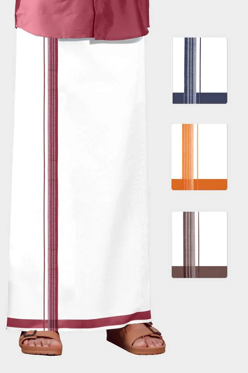 Pleasant Navya - Orange Smooth Cotton Double Layered Dhoti With Fancy Borders | Uathayam