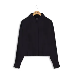Point Sueded Cropped Button Up in Black