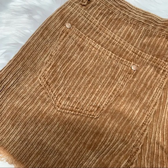 POL Camel Frayed Hem Corduroy Shorts
