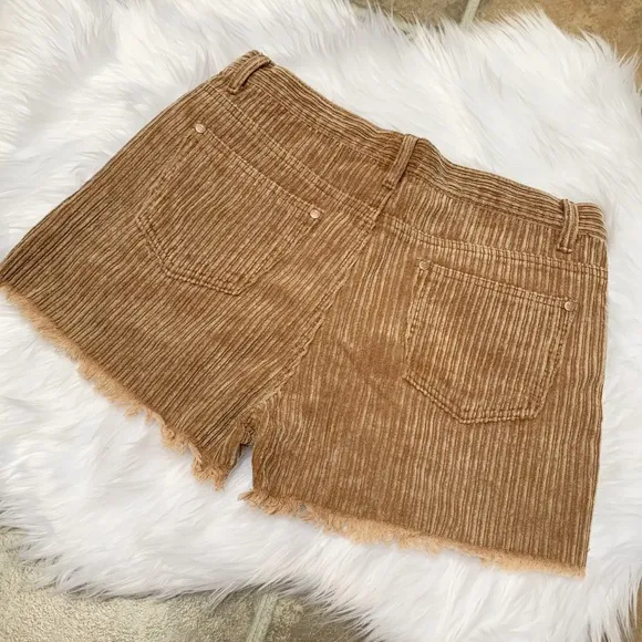 POL Camel Frayed Hem Corduroy Shorts