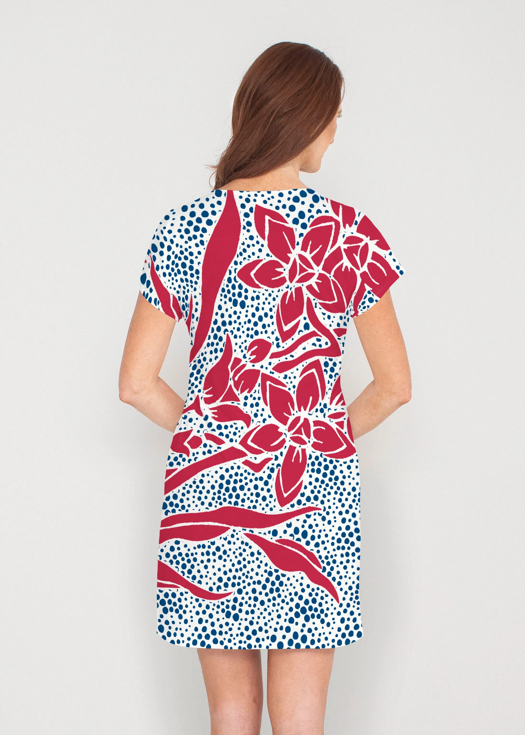 Polka Vine Red-Blue (8131) ~ Lucy Tee Dress