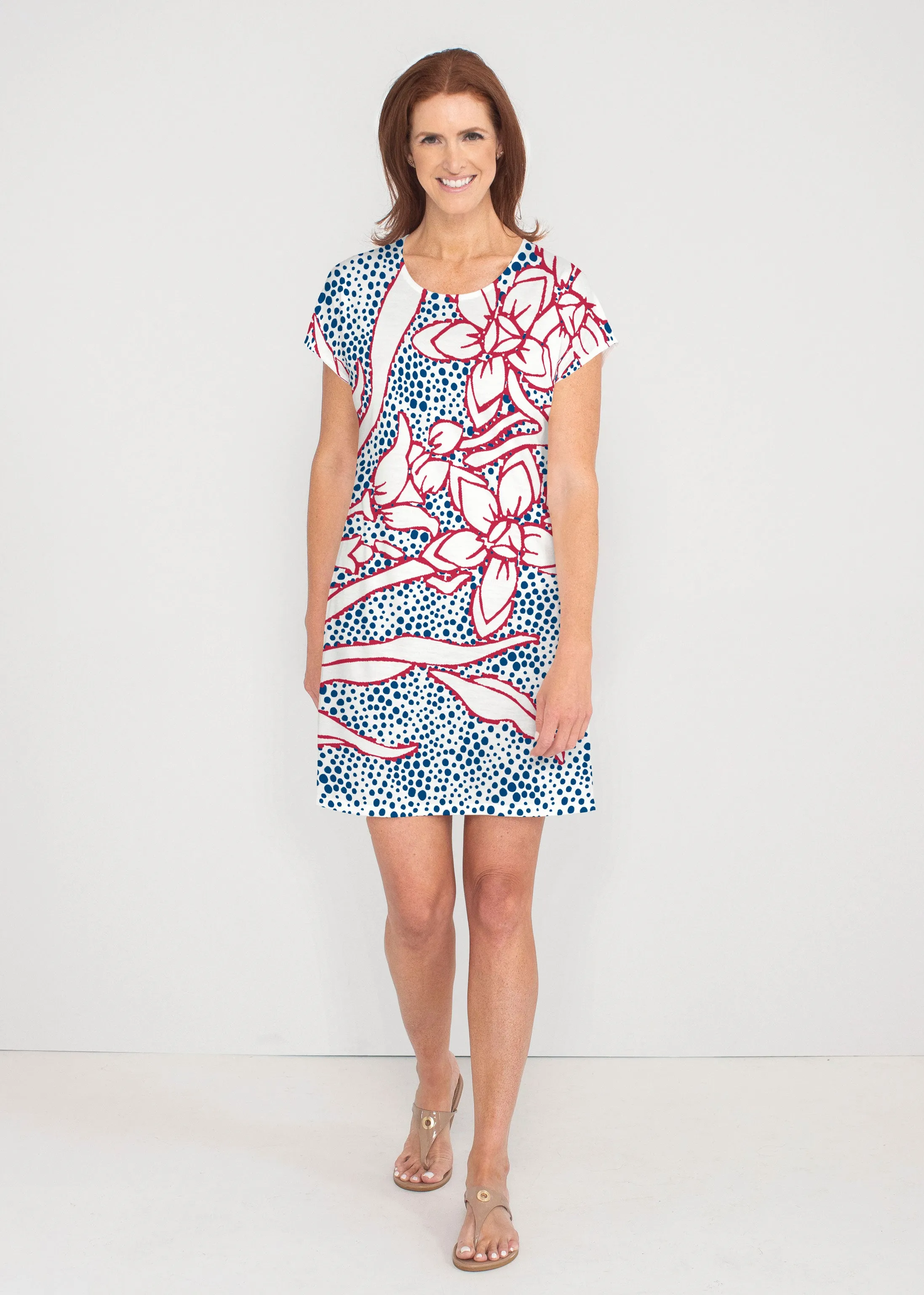 Polka Vine Red-Blue (8131) ~ Lucy Tee Dress