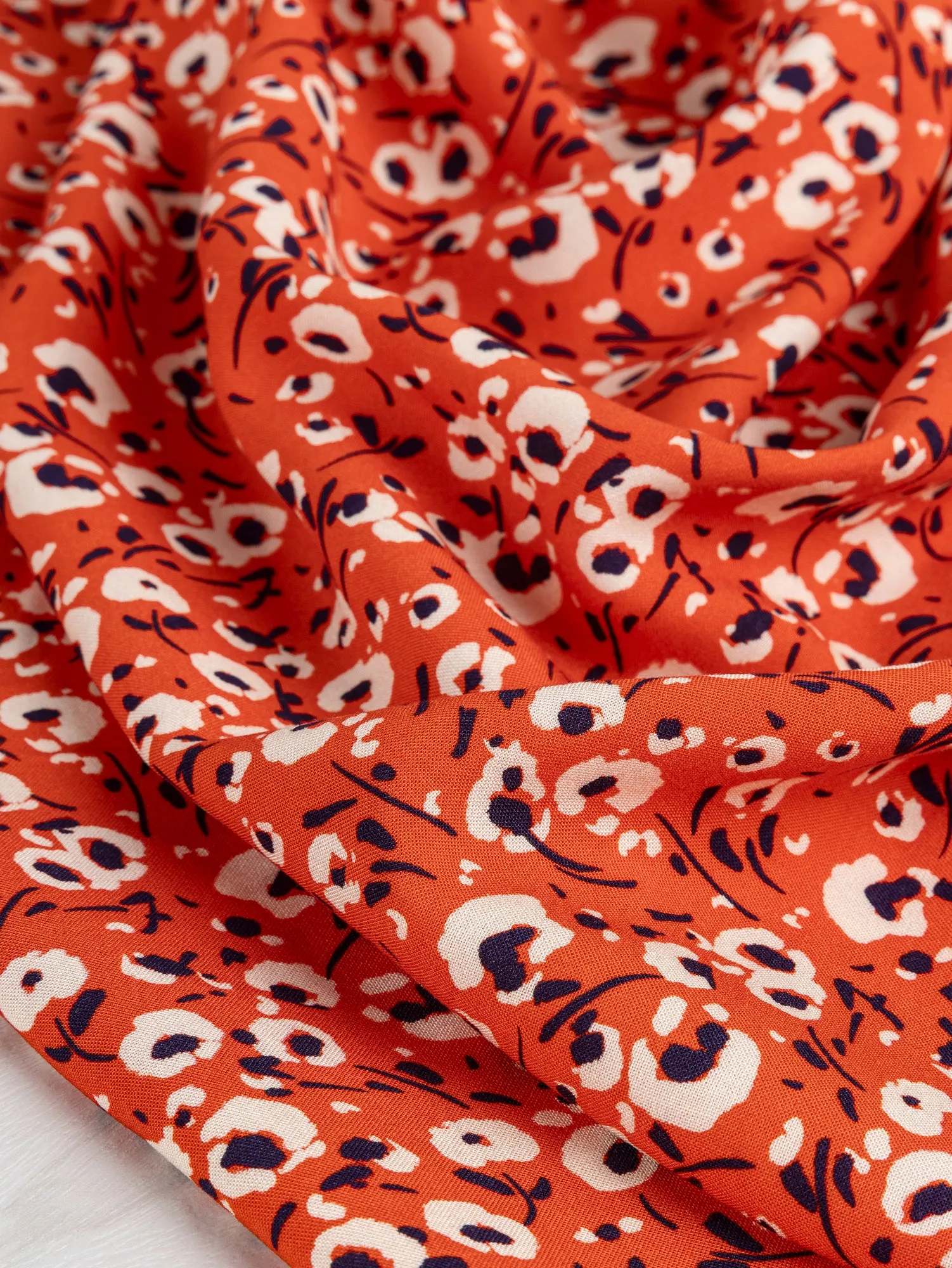 Poppy Small Floral Print Ecovero Viscose - Red   Cream   Navy