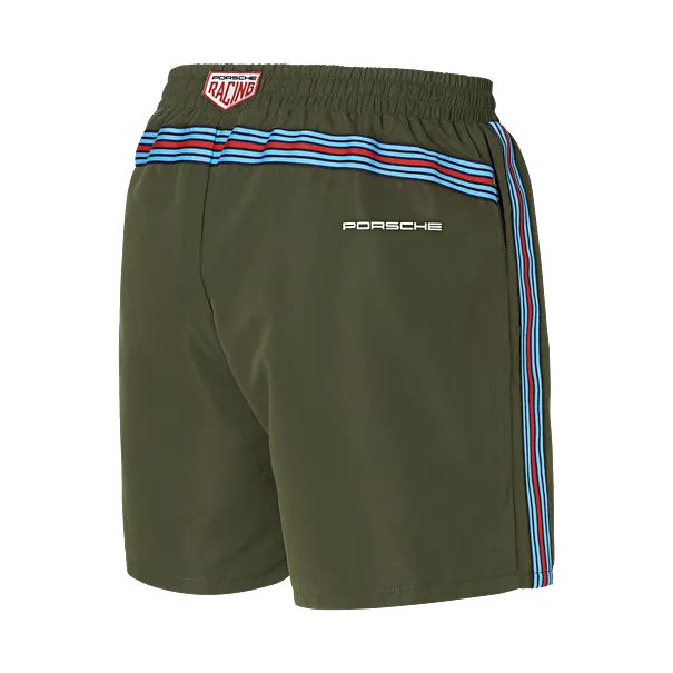 Porsche Men's Swim Shorts, Olive Green - Martini Racing