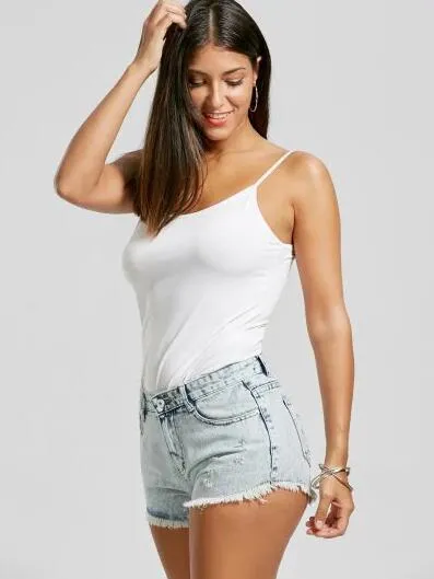 Pretty Destroyed Frayed Hem Denim Mini Shorts