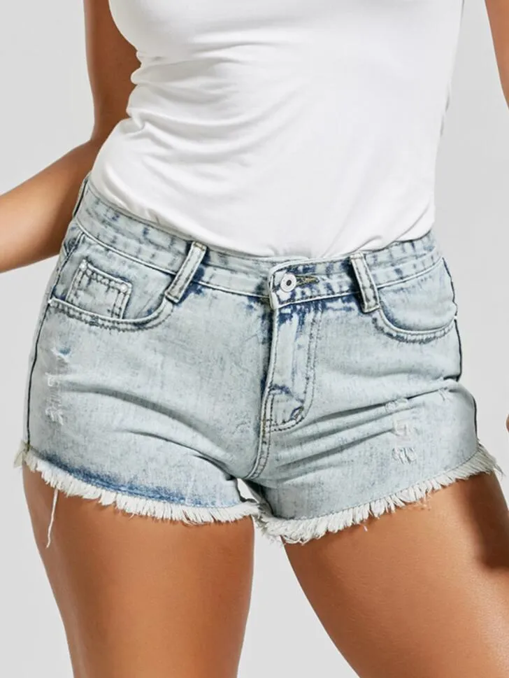 Pretty Destroyed Frayed Hem Denim Mini Shorts