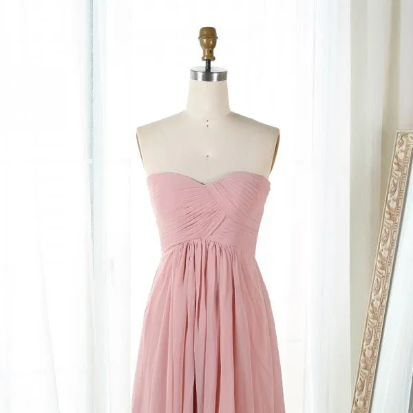Pretty Sweetheart Long Cheap Blush Pink Chiffon Bridesmaid Dresses Online, QB0145