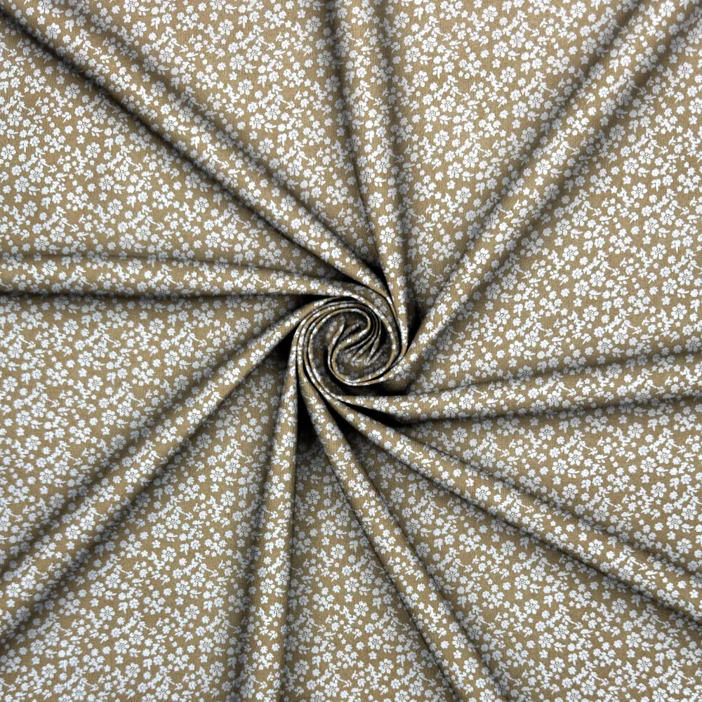 Printed Poly Cotton Ochre Floral
