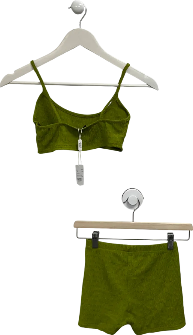Public Desire Green Textured Micro Shorts And Top Set UK 8