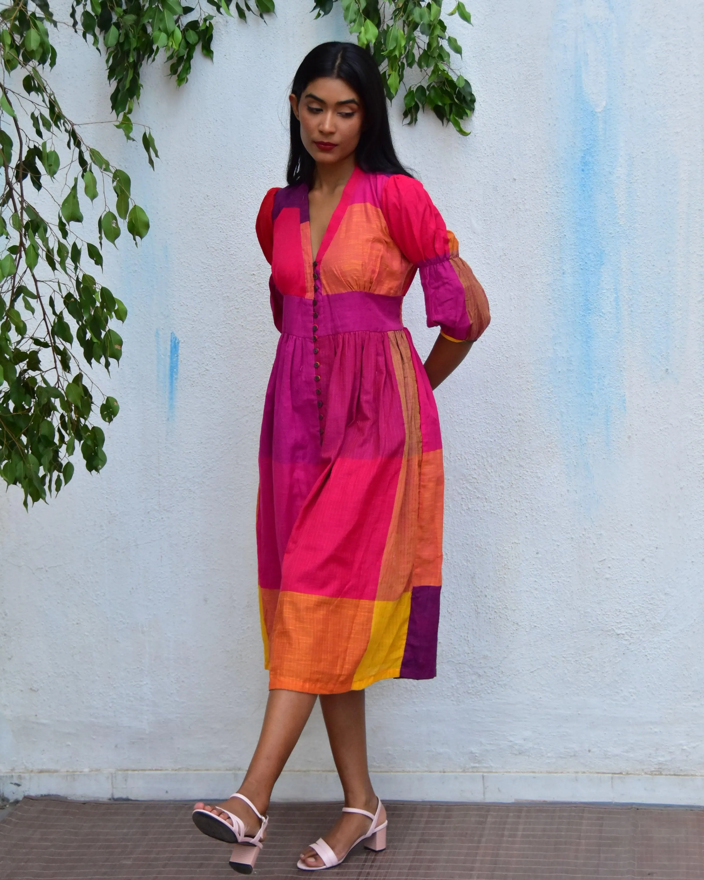Rainbow Rhapsody Handwoven Cotton Dress - Rc