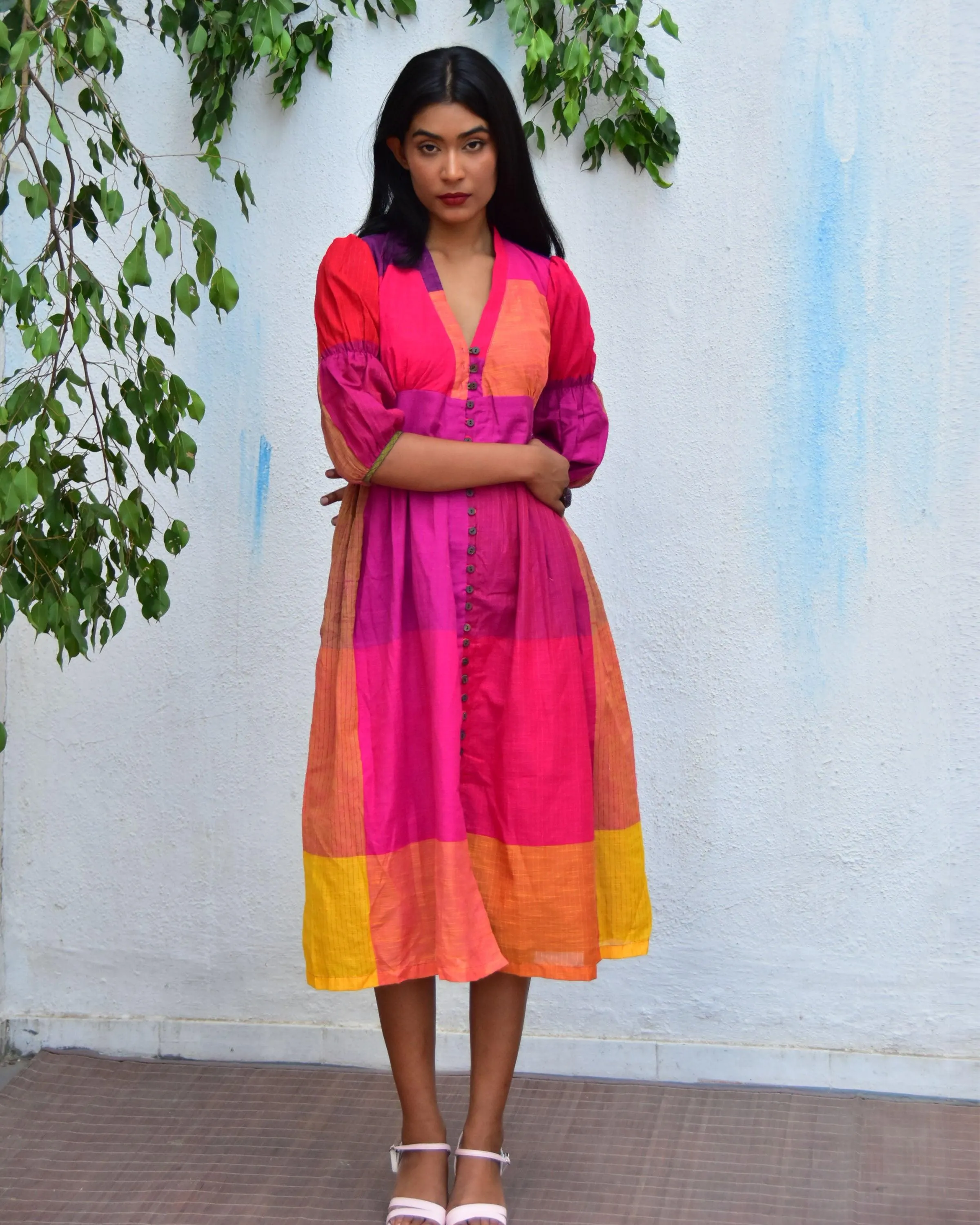 Rainbow Rhapsody Handwoven Cotton Dress - Rc