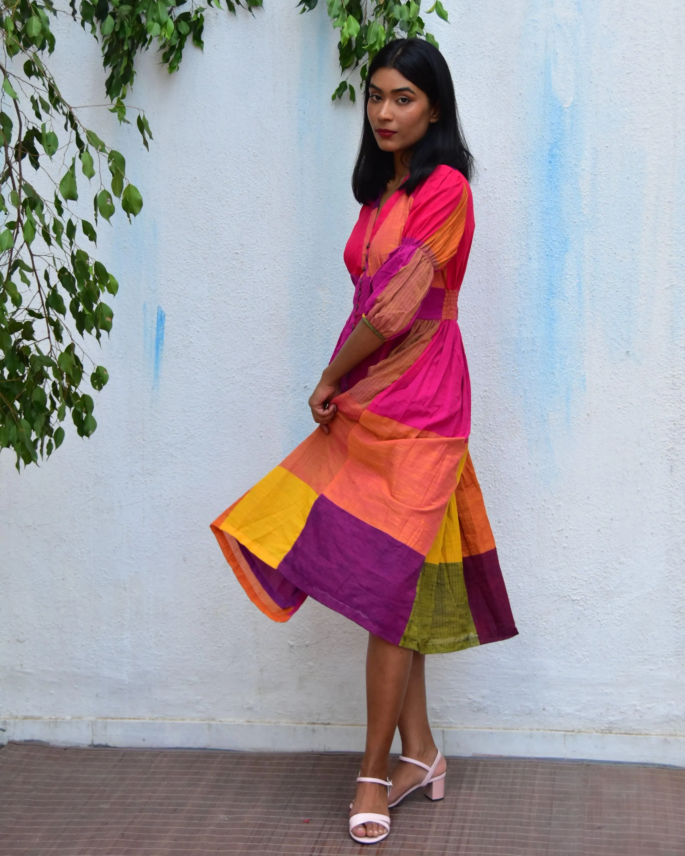Rainbow Rhapsody Handwoven Cotton Dress - Rc