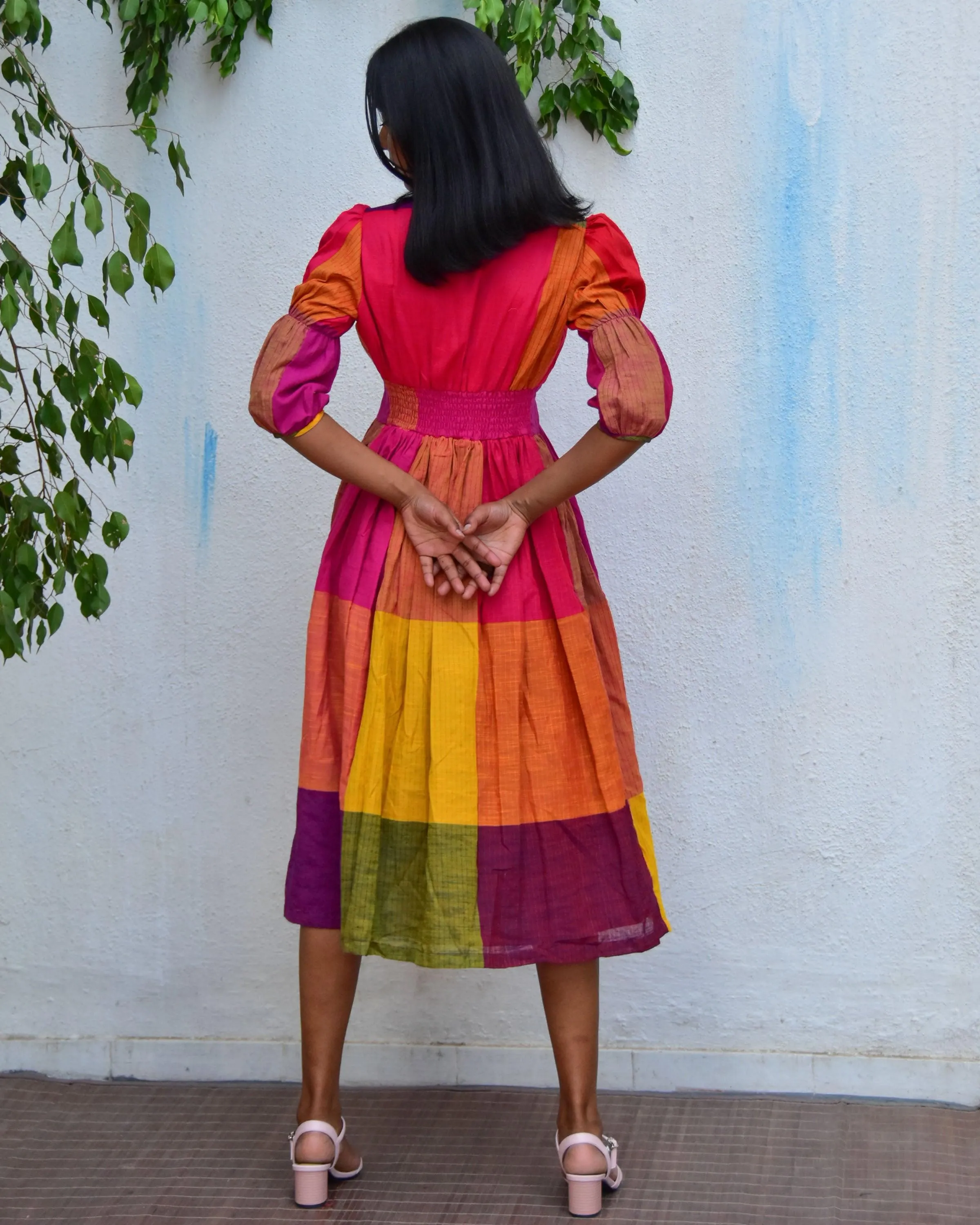 Rainbow Rhapsody Handwoven Cotton Dress - Rc