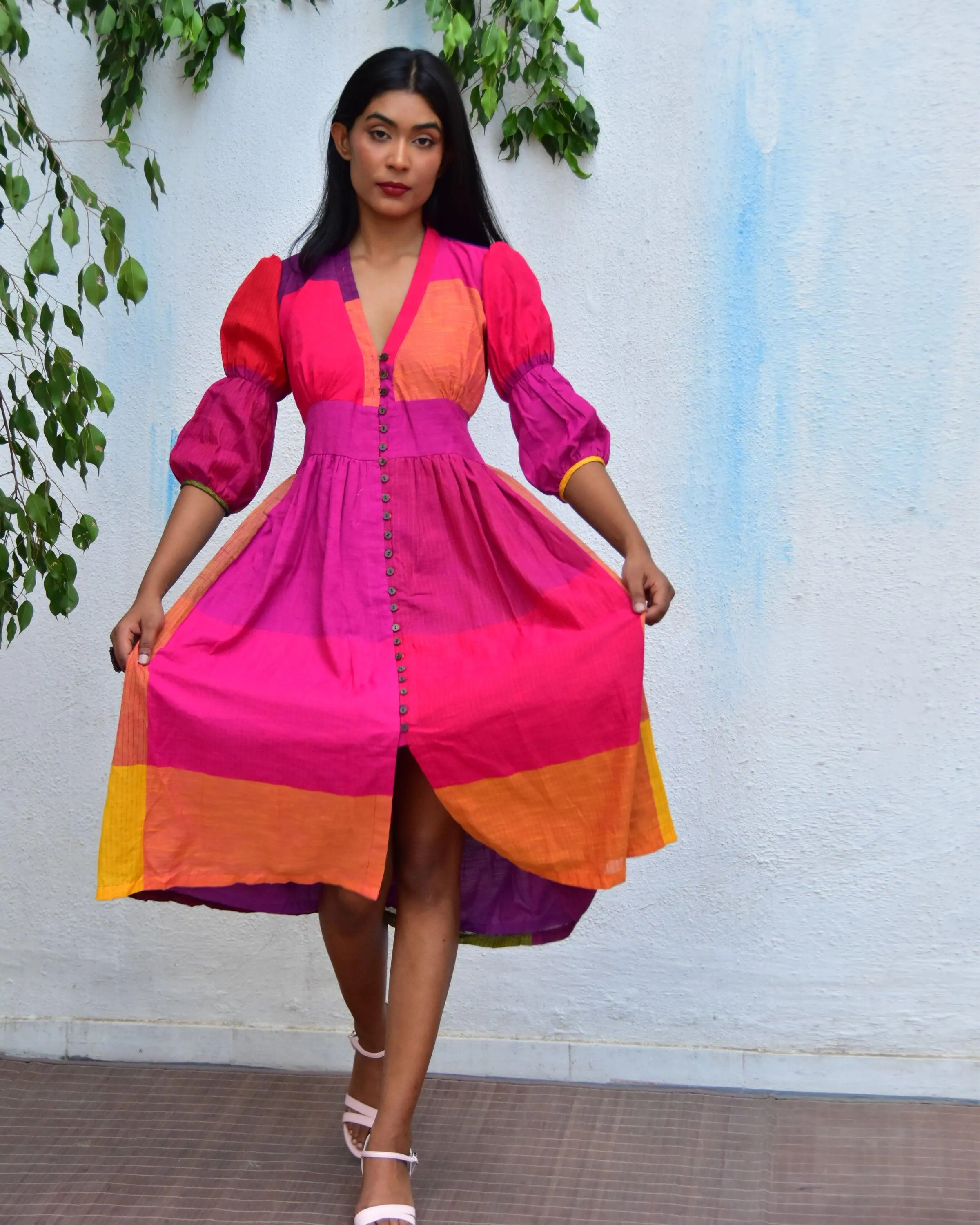 Rainbow Rhapsody Handwoven Cotton Dress - Rc