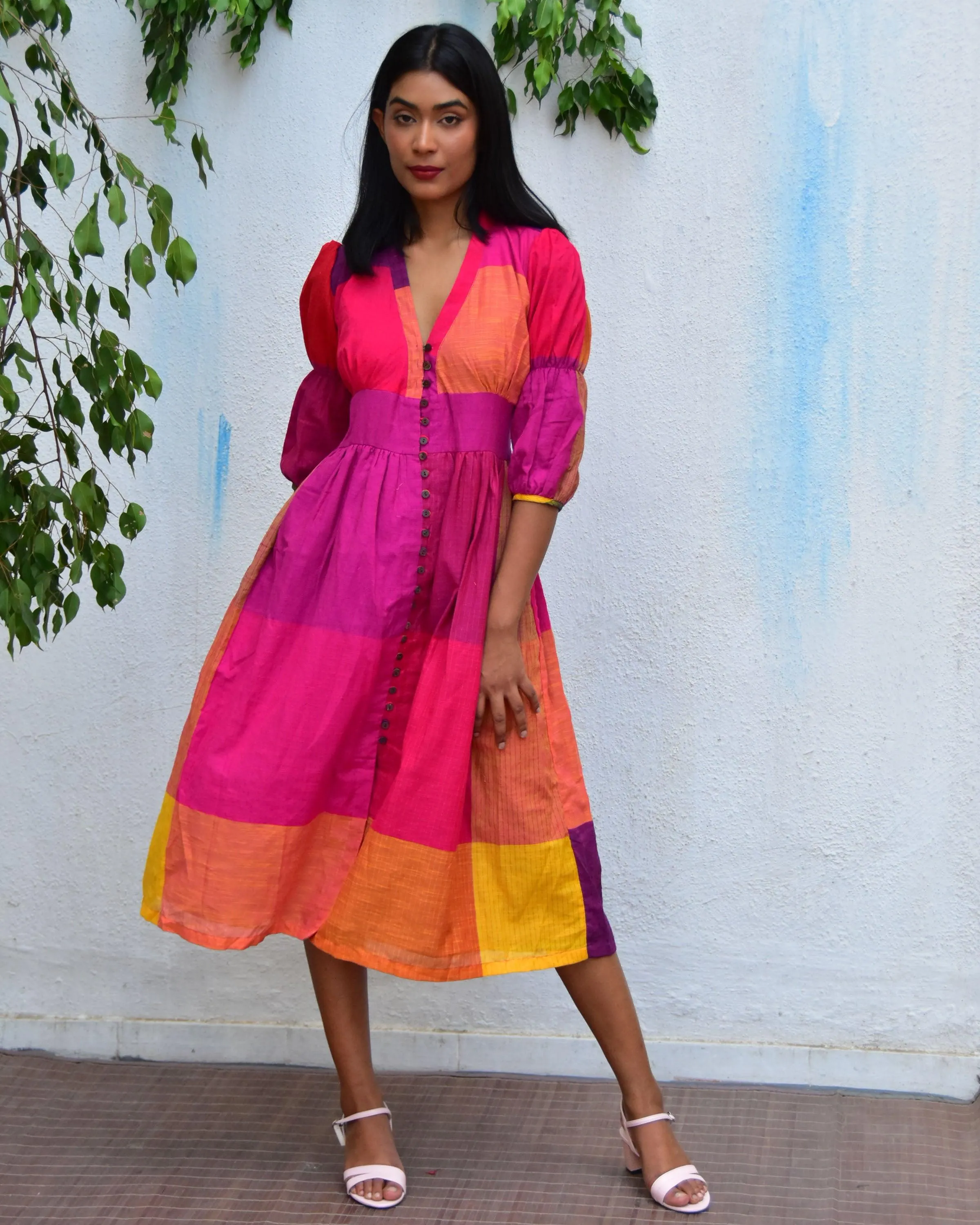 Rainbow Rhapsody Handwoven Cotton Dress - Rc