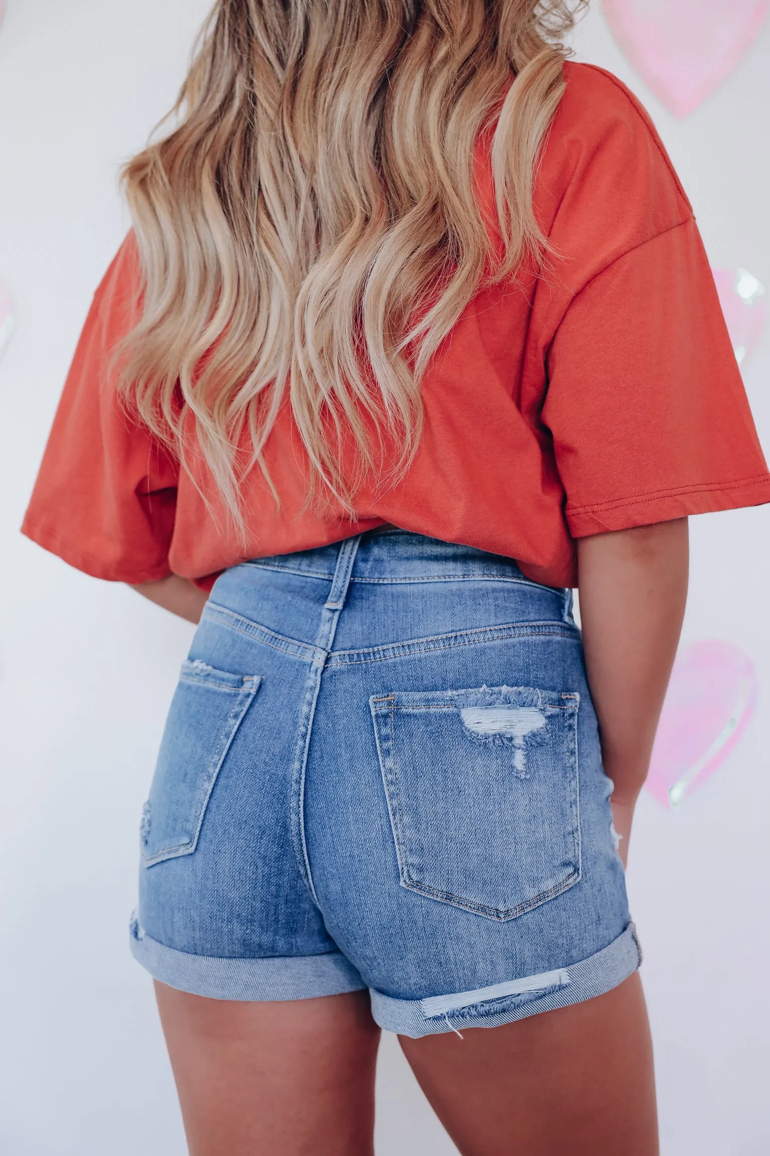 Rebecca Double Cuffed Patch Denim Shorts