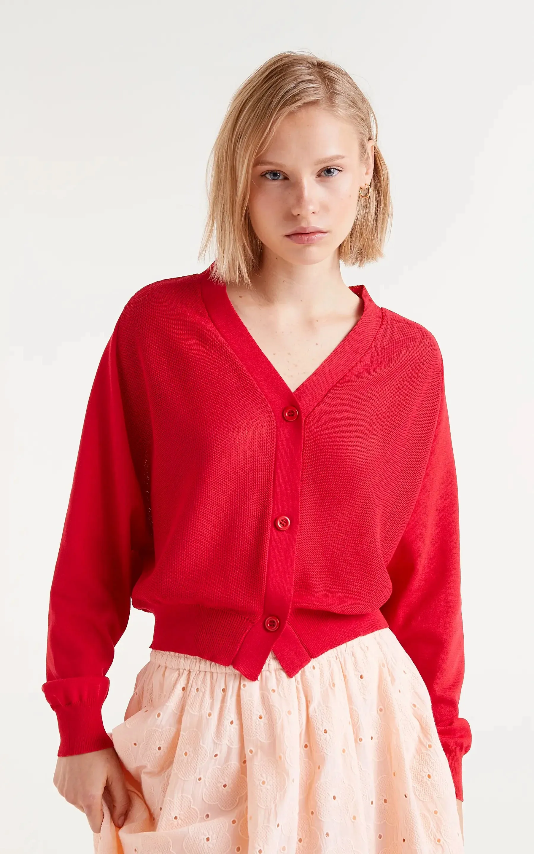 Red Fine Knit Cardigan